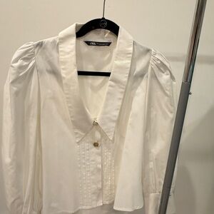 Zara Cream Blouse with Pleated Detail